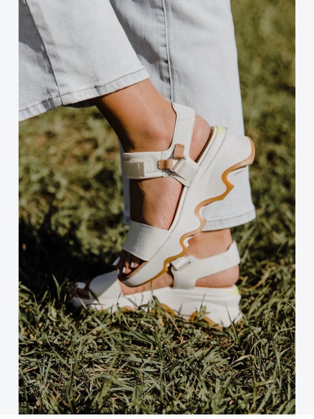 Sorel Cream Platform Sandals with Tan Wavy Accent